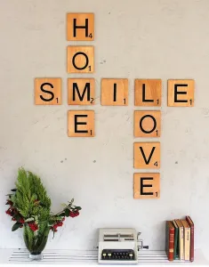 ASIR Drevená dekorácia na stenu HOME SMILE LOVE překližka 15 cm