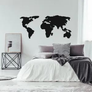 Nástěnná kovová dekorace Mapa světa 121x56 cm černá