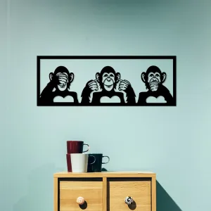Nástenná kovová dekorácia Opice 100x36 cm čierna