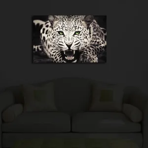 ASIR Nástenná Obraz s LED podsvietením BIELY LEVHART 45 cm plátno