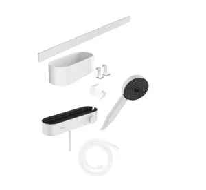 HANSGROHE - WallStoris Set sprchovej hlavice 105, 3 prúdy, termostatu a kúpeľňových doplnkov, matná biela 24250700