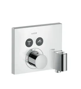 Axor ShowerSelect - Termostat s podomietkovou inštaláciou, hranatá verzia, pre 2 spotrebiče, s prípojkou hadice a držiakom, chróm 36712000