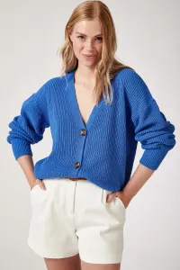 Happiness İstanbul Women's Dark Blue V-Neck Buttoned Knitwear Cardigan
