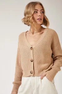 Happiness İstanbul Women's Milk Brown V Neck Buttoned Knitwear Cardigan