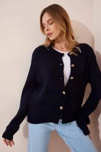 Happiness İstanbul Women's Navy Blue Crew Neck Padded Knitwear Cardigan