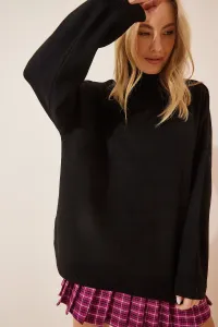 Happiness İstanbul Women's Black Turtleneck Oversized Knitwear Sweater