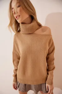 Happiness İstanbul Women's Biscuit Cot Out Detailed Turtleneck Knitwear Sweater