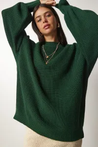 Happiness İstanbul Dámsky Smaragdovo Zelený Oversize Základný pletený sveter