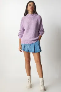 Šťastie İstanbul Dámsky fialový orgovánový golier Základný pletený sveter