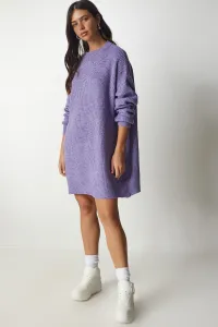 Happiness İstanbul Dámsky fialový oversize dlhý základný pletený sveter