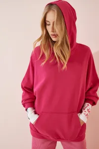 Happiness İstanbul Women's Dark Pink Hooded Oversized Knitted Sweatshirt #6658532