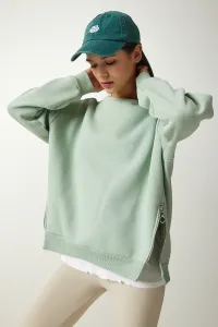 Happiness İstanbul Women's Aqua Green Zipper Detailed Raised Knitted Sweatshirt