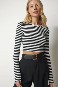 Happiness İstanbul Women's Black and White Striped Camisole Crop Top