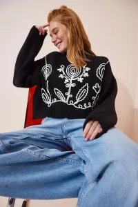 Happiness İstanbul Women's Black Embroidered Knitwear Sweater