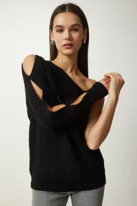 Happiness İstanbul Women's Black Window Detailed Single Sleeve Knitwear Sweater