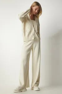 Happiness İstanbul Women's Cream Knitwear, Cardigan and Pants Suit