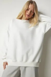 Happiness İstanbul Women's Ecru Branded Oversized Sweatshirt