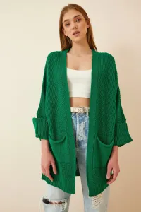 Happiness İstanbul Women's Green Oversize Long Pocket Knitwear Cardigan