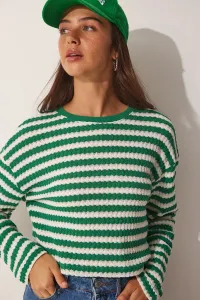 Šťastie İstanbul Dámsky zelený pruhovaný háčkovaný pletený sveter