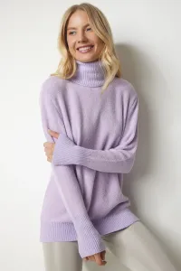 Šťastie İstanbul Dámsky fialový rolák mäkký textúrovaný pletený sveter