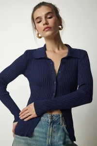 Happiness İstanbul Women's Navy Blue Buttoned Ribbed Knitwear Sweater