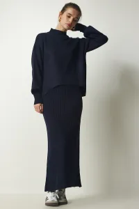 Happiness İstanbul Women's Navy Blue Corded Knitwear With Sweater Dress