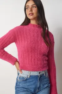 Šťastie İstanbul Dámsky ružový stojaci golier Bradatý, Pletený sveter