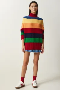 Happiness İstanbul Women's Red Block Color Striped Oversize Knitwear Sweater