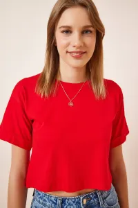 Happiness İstanbul Women's Red Crop Knitted T-Shirts