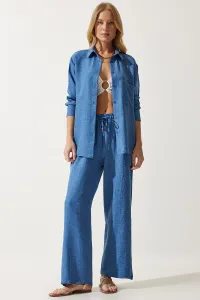 Happiness İstanbul Women's Indigo Blue Oversize Shirt Loose Trousers Suit #9360290
