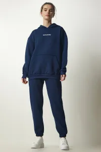 Happiness İstanbul Women's Navy Blue Raised Knitted Tracksuit Set