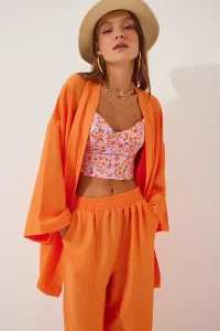 Happiness İstanbul Women's Orange Kimono Pants Suit