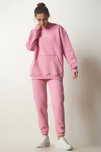 Happiness İstanbul Women's Pink Raised Knitted Tracksuit Set