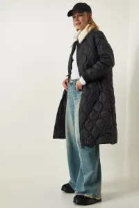 Happiness İstanbul Black Fur Collar Quilted Coat