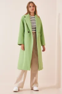 Happiness İstanbul Women's Green Shawl Collar Stamped Coat #5650731