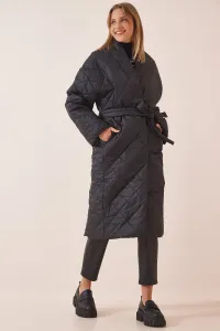 Happiness İstanbul Women's Black Shawl Collar Oversized Quilted Coat