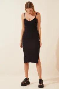 Happiness İstanbul Women's Black Straps and Slits Knitted Dress
