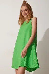 Šťastie İstanbul Dámske žiarivé zelené letné tkané zvončekové šaty #6936089