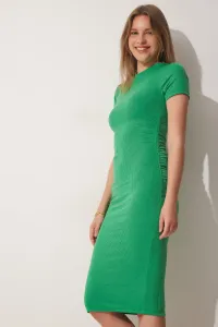 Happiness İstanbul Dámske žiarivo zelené plisované zavinovacie pletené ležérne šaty