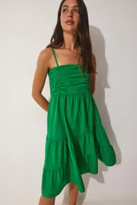 Šťastie İstanbul Dámske zelené ramienka, volány Letné poplínové šaty #7188302