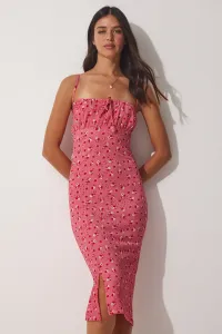 Šťastie İstanbul Dámske ružové kvetinové plisované golierové letné pletené šaty #7111882