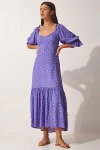 Šťastie İstanbul Dámske fialové vzorované viskózové šaty Sweetheart