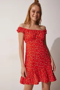 Happiness İstanbul Women's Red Floral Summer Viscose Dress
