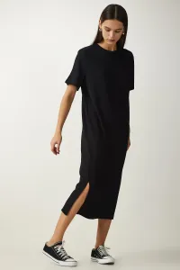 Happiness İstanbul Women's Black Crew Neck Knitted Ribbed Dress