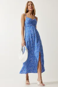 Happiness İstanbul Women's Blue Strap Patterned Viscose Dress