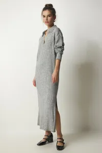 Happiness İstanbul Women's Gray Polo Neck Oversize Knitwear Dress