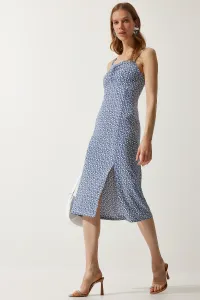 Happiness İstanbul Women's Navy Blue Double Strap Patterned Knitted Dress