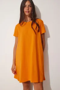 Šťastie İstanbul Dámske oranžové bavlnené šaty denne pletené