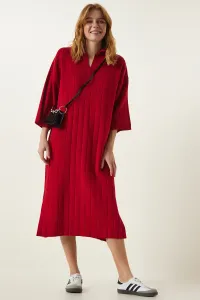 Happiness İstanbul Women's Red Polo Neck Oversize Knitwear Dress