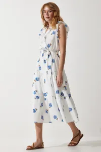 Happiness İstanbul Women's White Floral Belted Ruffle Detail Summer Dress #9189529